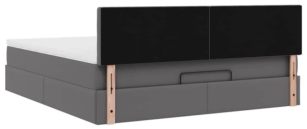 szürke műbőr ottomán ágy matracokkal &amp; LED-ek 160x200cm
