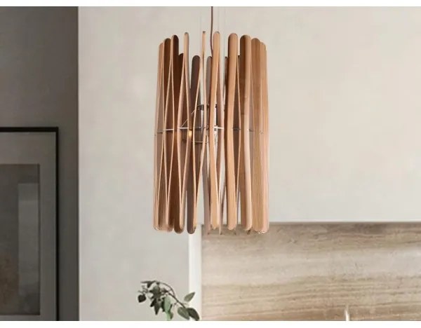 Tömörfa függőlámpa zsinóron 1xE27/60W/230V, átmérő 38 cm, tömörfa/kőris/kaucsukfa