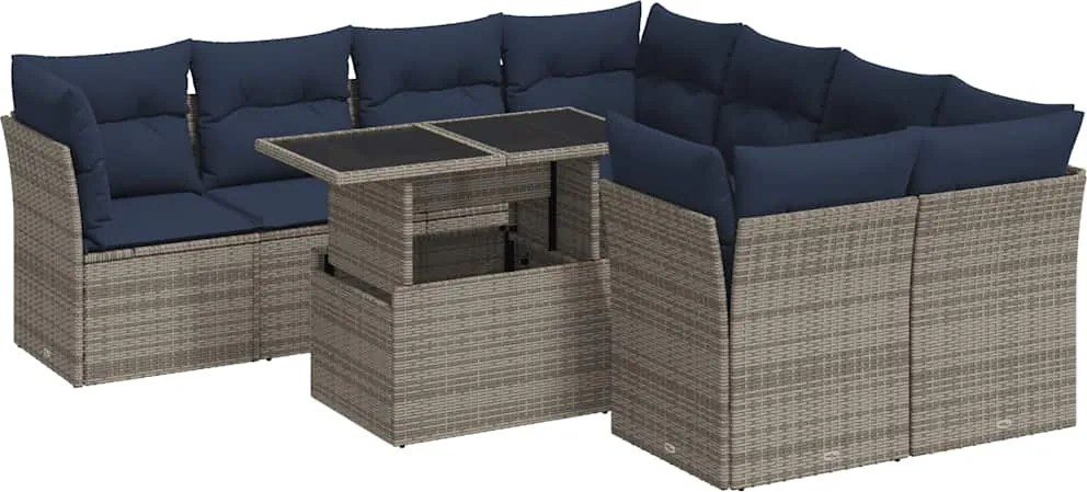 vidaXL 9 részes szürke polyrattan akácfa kerti ülőgarnitúra párnákkal