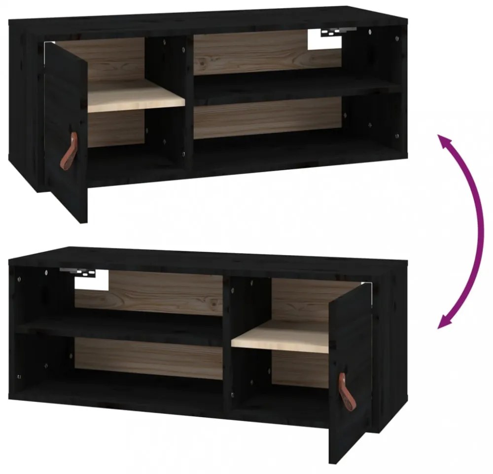 2 db fekete tömör fenyőfa faliszekrény 80 x 30 x 30 cm