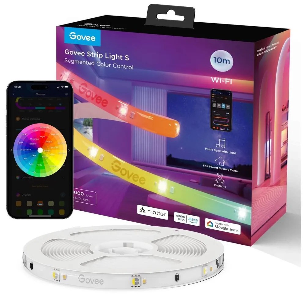Govee - Wi-Fi RGBICW Smart PRO LED szalag 10m MATTER - extra tartós