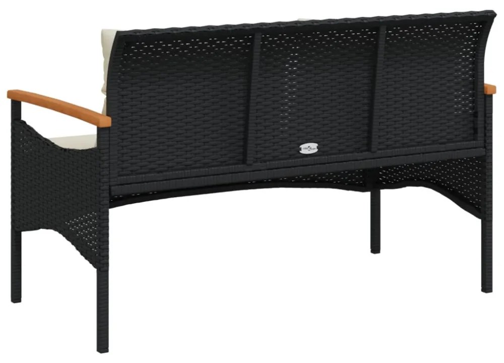 fekete polyrattan kerti pad párnával 116 x 62,5 x 74