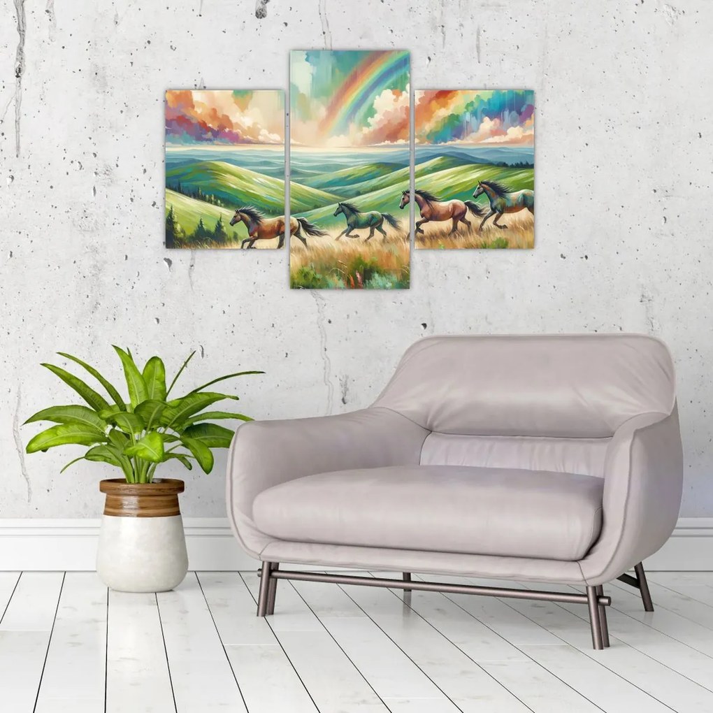 Kép – Vágtázó lovak a tájban (90x60 cm)