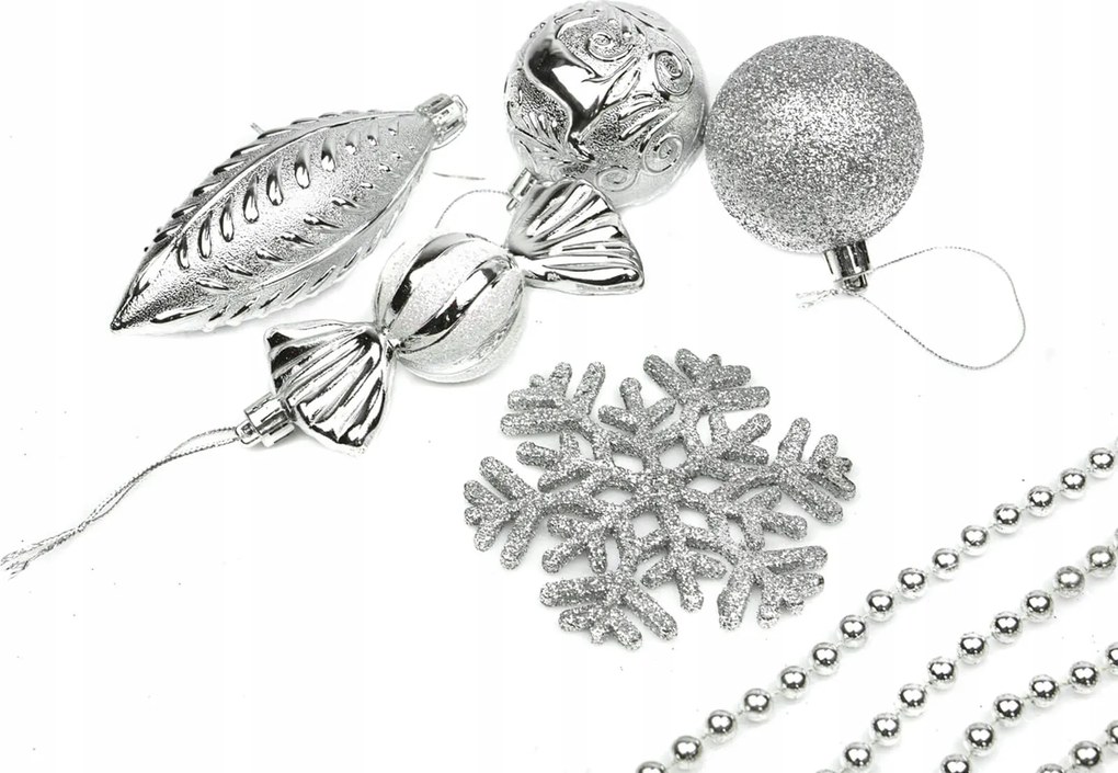 Ezüst színű karácsonyfadíszek, 25 darabos szett