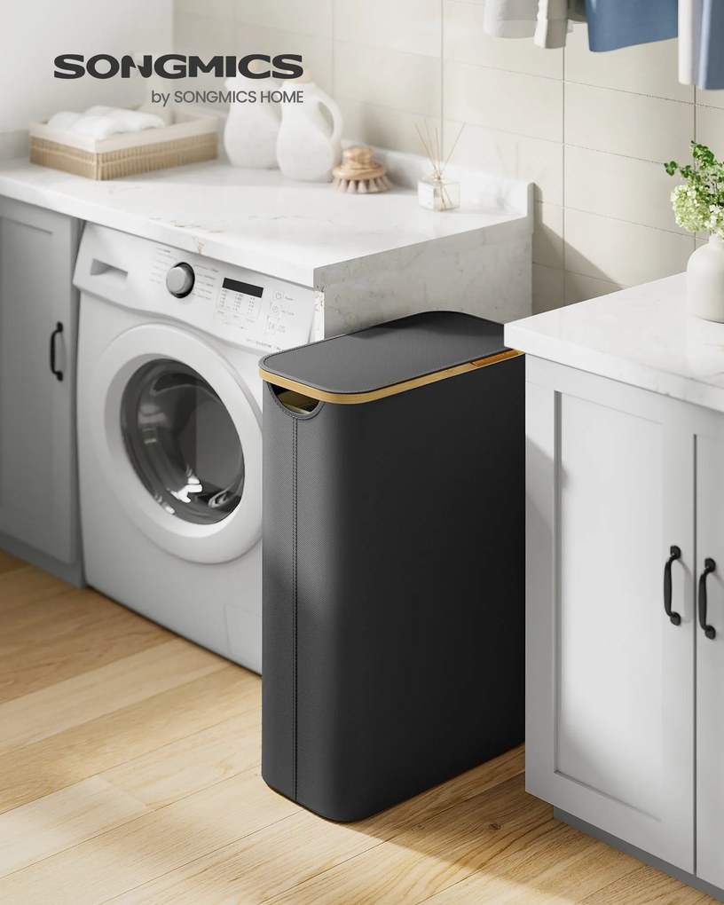 65l szennyeskosár fedéllel, keskeny kialakítás, 42 × 22,5 × 70,5 cm, fekete