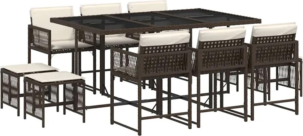 vidaXL 11 részes barna polyrattan kerti ülőgarnitúra párnákkal