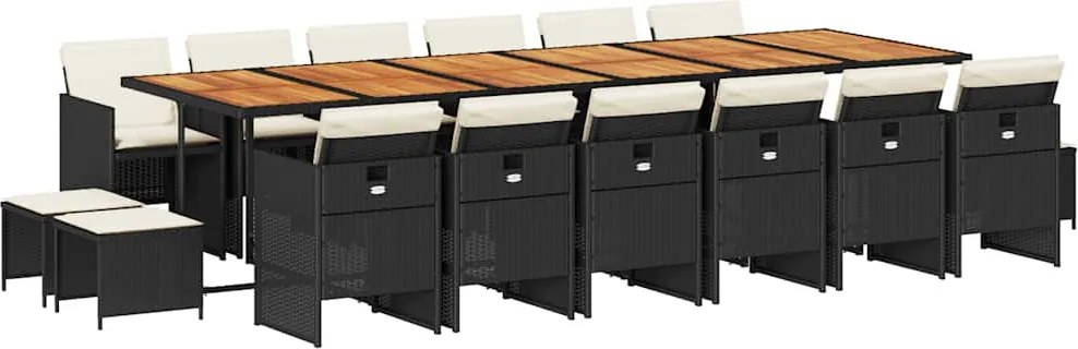vidaXL 17 részes fekete polyrattan kerti étkezőgarnitúra párnákkal