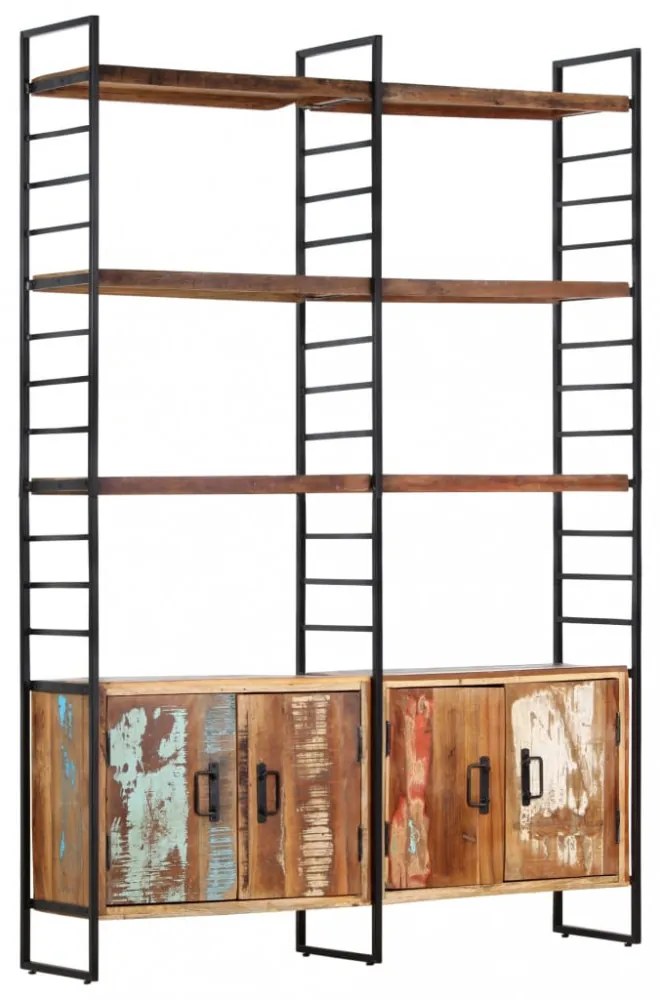 4 szintes tömör újrahasznosított fa könyvespolc 124x30x180 cm