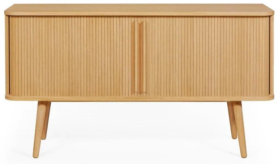 Natúr színű alacsony komód tolóajtóval, tölgyfa dekorral 138x75 cm Rove – Woodman