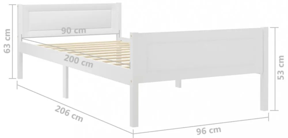 idaXL fehér tömör fenyőfa ágykeret 90 x 200 cm