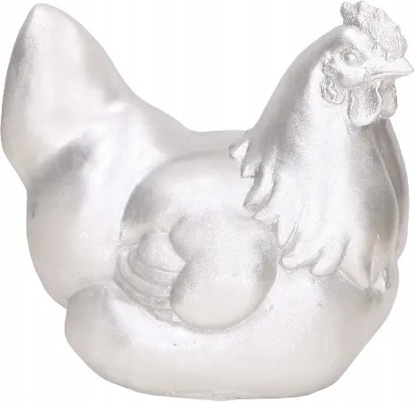 Ezüst dekorációs tyúk húsvétra 15cm