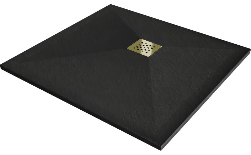 Mexen Stone+ kompozit négyzetes zuhanytálca 70 x 70 cm, fekete, arany takaróval - 44707070-G
