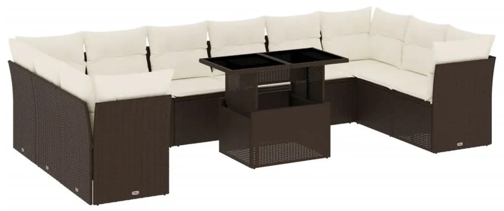 11 részes barna polyrattan kerti ülőgarnitúra párnákkal