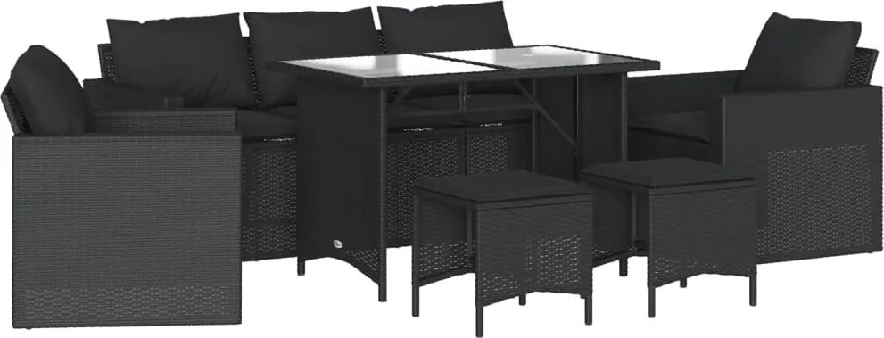 vidaXL 6 részes fekete polyrattan kerti ülőgarnitúra párnákkal