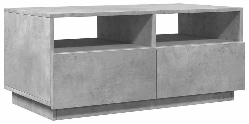 Betonszürke dohányzóasztal LED-lámpákkal 90x49x40 cm