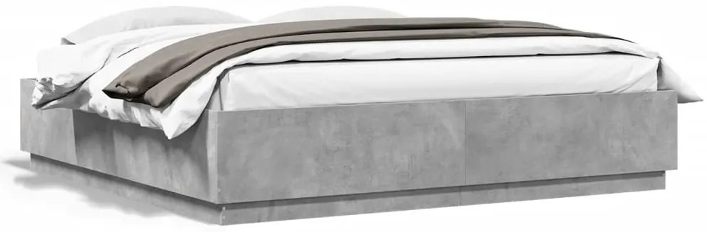 betonszürke szerelt fa ágykeret 200 x 200 cm