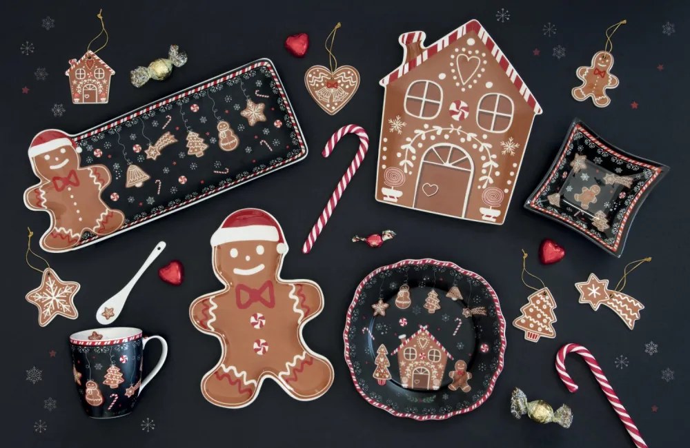 Porcelán tortatál lapáttal, 32cm, dobozban, Gingerbread