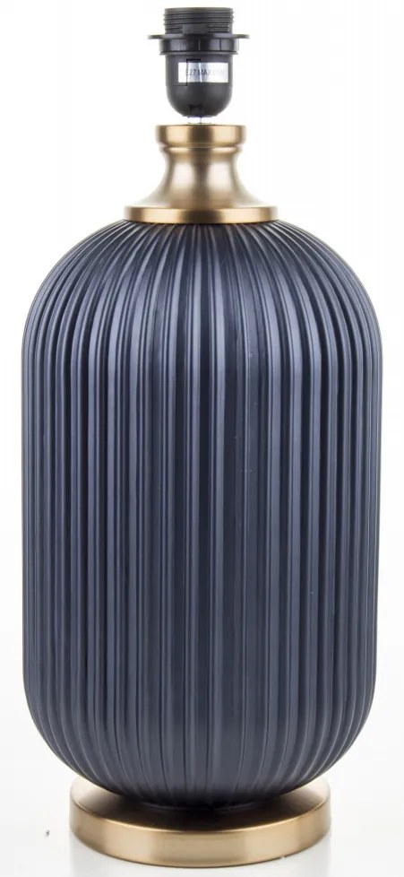 Elegáns királykék barázdált aranyszegélyes kerámia asztali lámpa kék szövet lámpaernyővel 67x41x41cm
