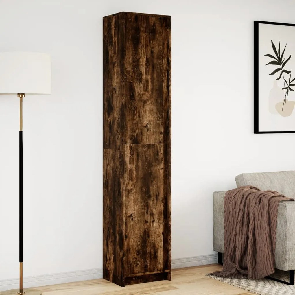 füstös tölgy szerelt fa LED-es magasszekrény 41,5x32,5x200 cm
