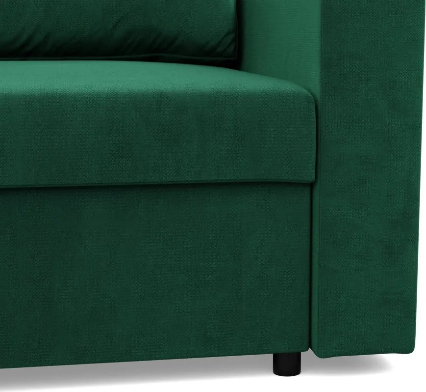 Zeus sarokkanapé, 2 ágyneműtartóval, egyenes kartámasz, bársony, univerzális oldal, hab töltet, zöld