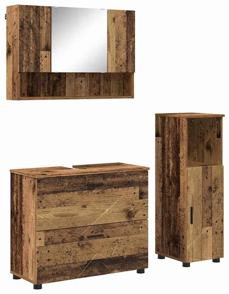 Fürdőszoba bútor szett 3 pcs Régi fa 76.5 x 35 x 64 cm Faanyag