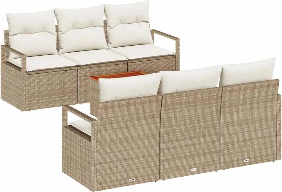 vidaXL Kerti Kanapé Szett párnával 7 pcs Bézs polirattan