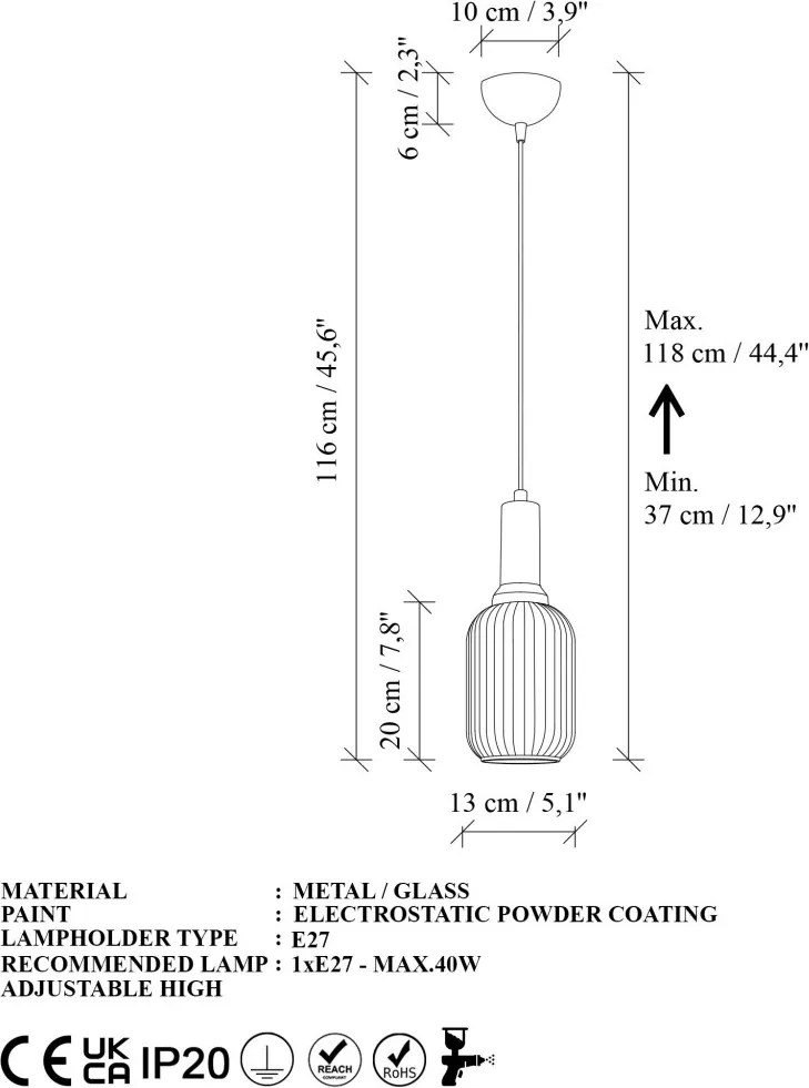 Asker 15191 arany fém-üveg függőlámpa, Ø13 cm