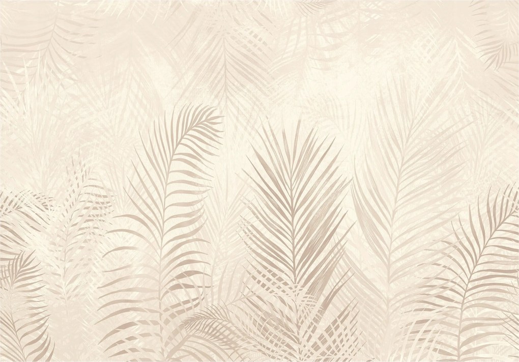Tapéta Bézs Dzsungel levelek semleges botanikai minimalizmus 200x140 +ragasztó
