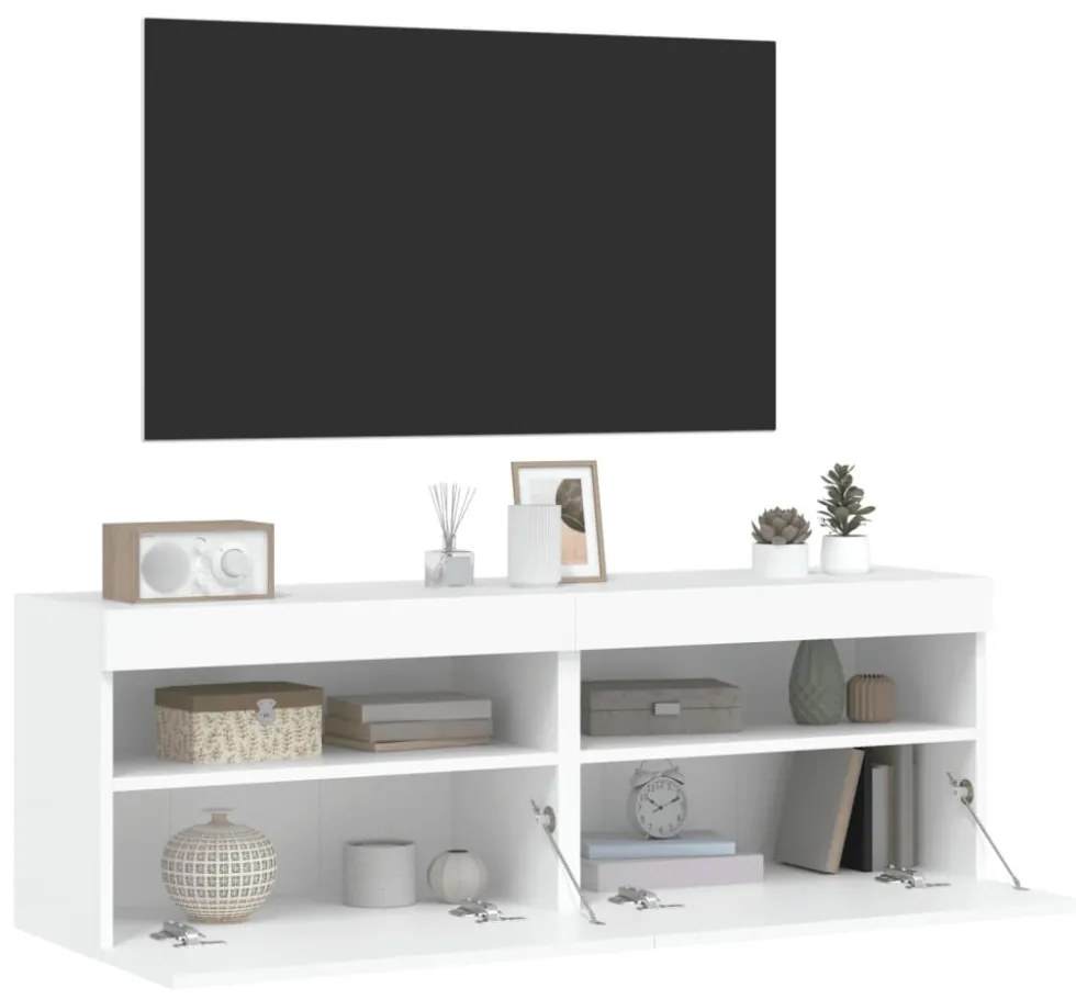 2 db fehér falra szerelhető TV-szekrény LED-ekkel 60x30x40 cm