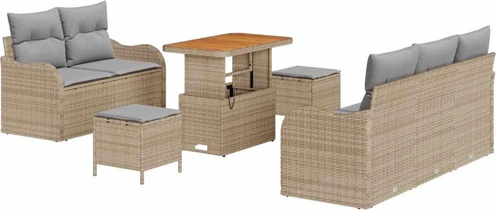 vidaXL Kerti Kanapé Szett párnával 8 pcs Bézs polirattan