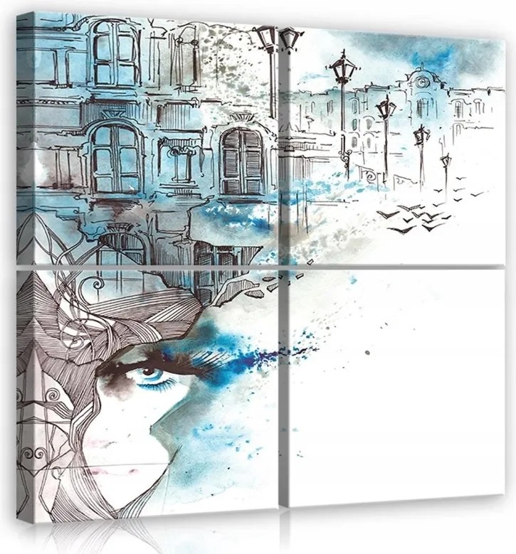 Vászonkép 50x50 Város szem tekintet álom repülés gondolat urban akvarell vázlat