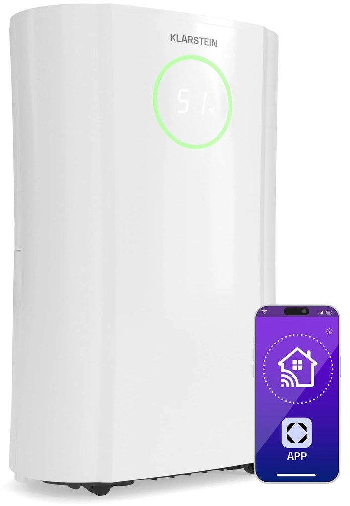 Klarstein DryFy ProConnect 24 párátlanító, 24 l/nap, 30 m², WiFi, App, LED kijelző, 24-órás időzítő