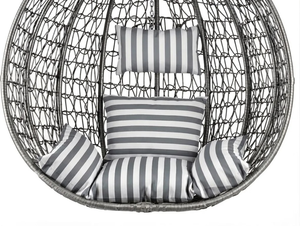 Szürke KOKON függőszék állvánnyal, fehér-szürke párna