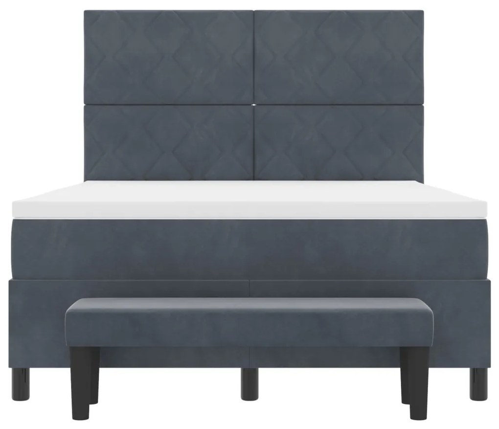 Boxspring ágy matraccal és paddal Sötétszürke 140x200 cm Bársony