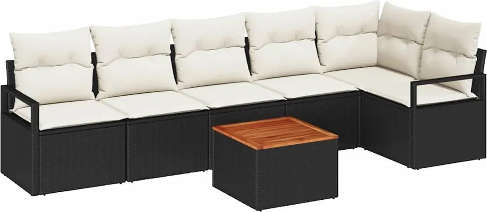vidaXL Kerti Kanapé Szett párnával 7 pcs Fekete polirattan