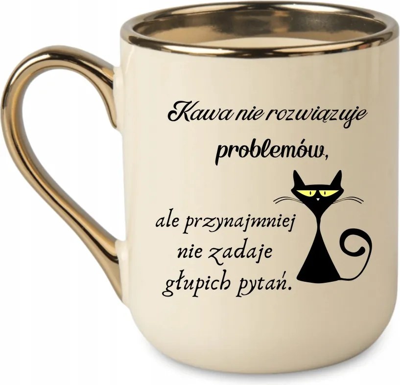 Elegáns bögre „a kávé nem oldja meg a problémákat” macska, humor 330 Krémszínű