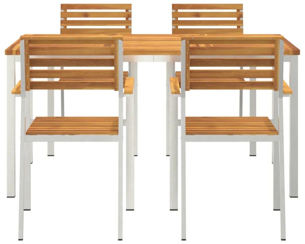 5 darabos kerti étkező szett tömör akácfából, Kültéri étkezőasztal 150x90x75 cm tömör akácfából, Összecsukható kerti székek 4 db tömör akácfa és acél
