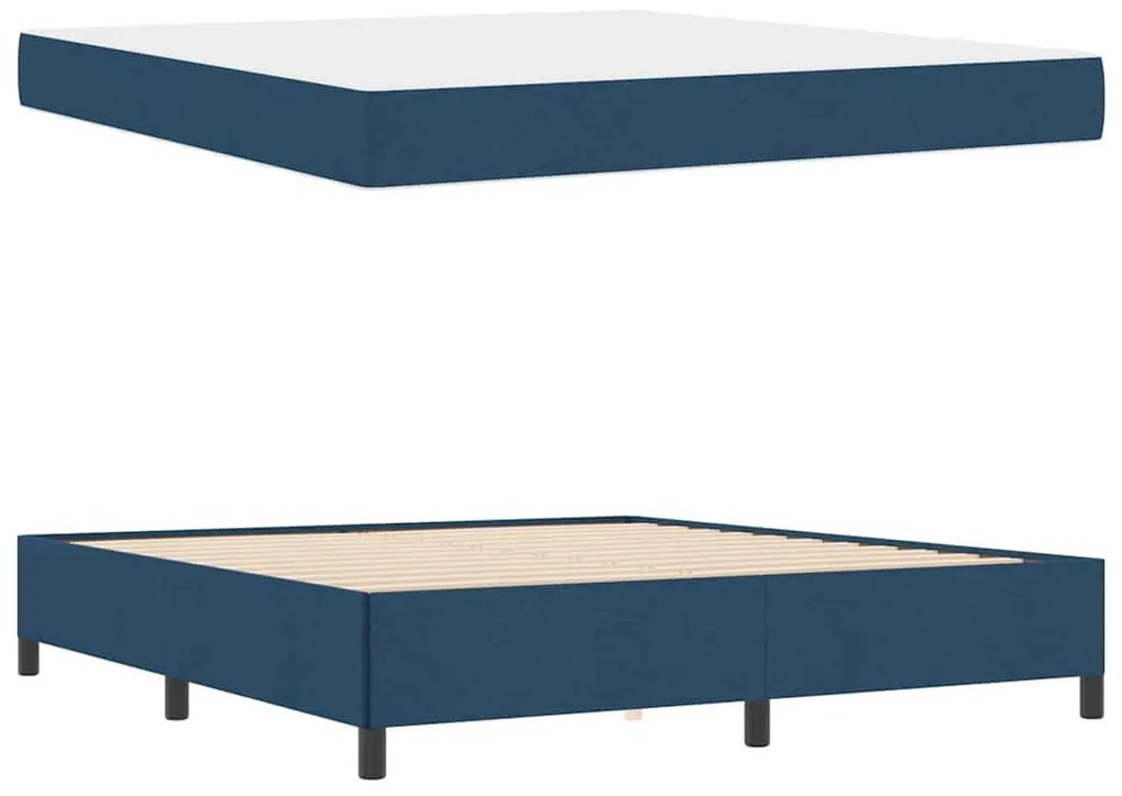 Boxrugós ágy Kék és Fekete 180 x 200 cm Textil és mérnöki fa