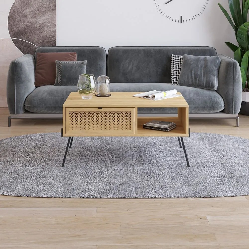 Natúr színű dohányzóasztal tölgyfa dekorral 60x100 cm Ecrin – Marckeric