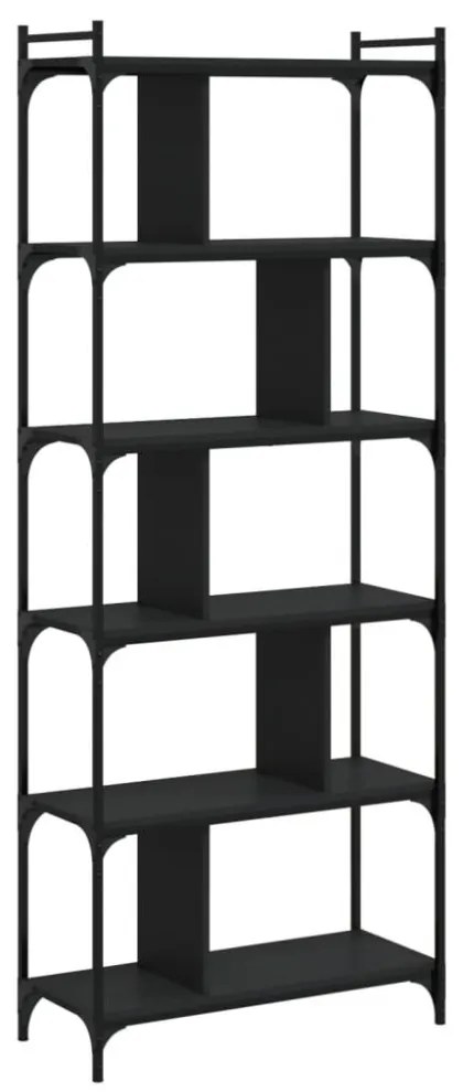 6 szintes fekete szerelt fa könyvespolc 76 x 32 x 192 cm