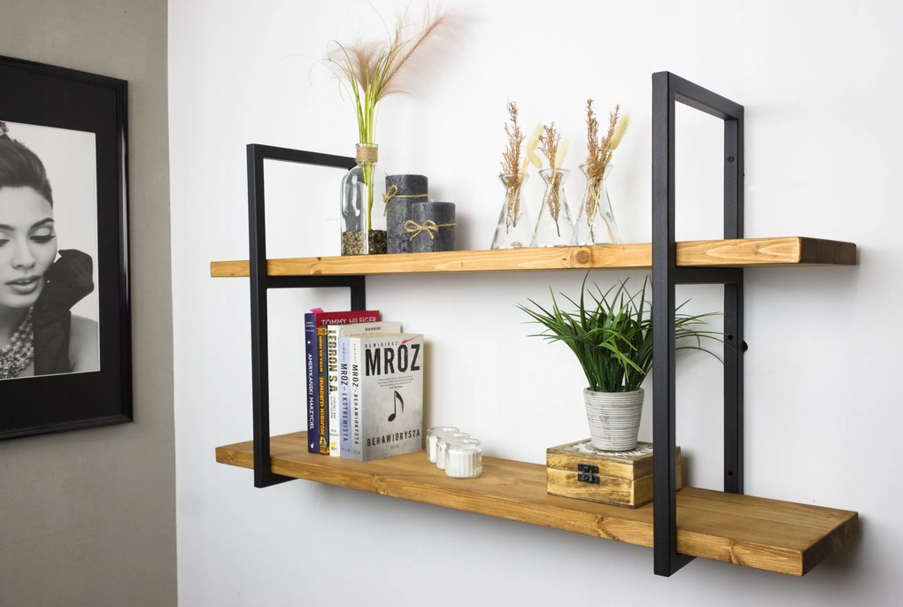 Fali polc Akasztós könyvespolc Loft Ipari fa fém 60cmx30cm