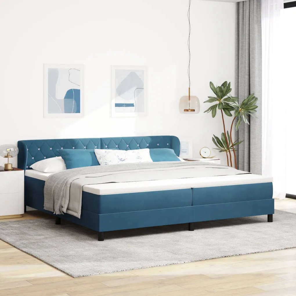 Boxspring Ágy Matraccal Sötétkék 200x200 cm Bársony