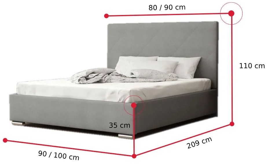 Egyszemélyes kárpitozott ÁGY NASTY 5 + ágyrács  + matrac, 90x200, Sofie 21