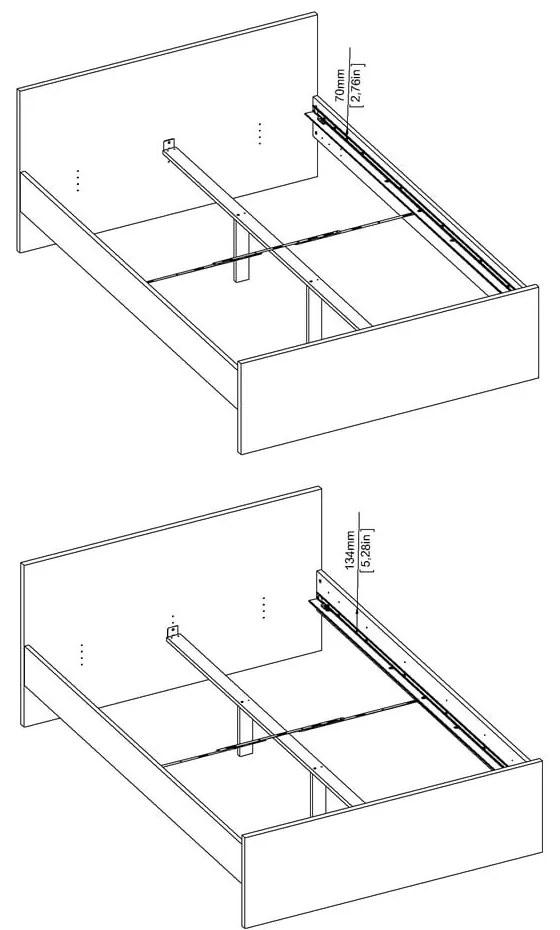 Fehér forgácslemez franciaágy ágyrács nélkül 140x200 cm Naia – Tvilum