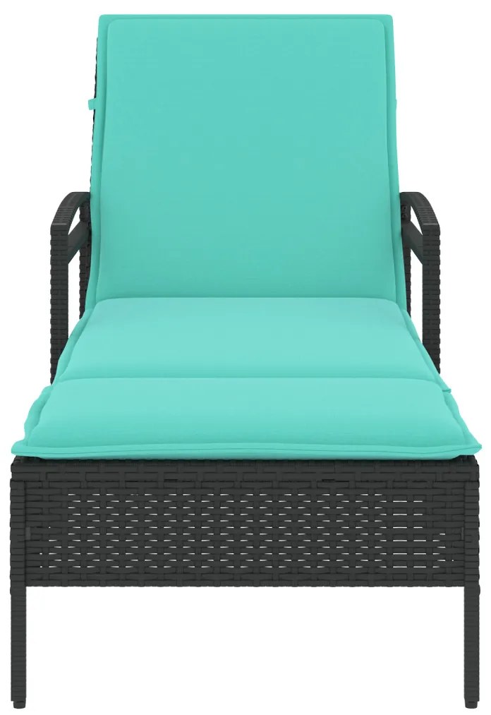Napozóágy Párnával Fekete 63x200x81 cm Poli Rattan