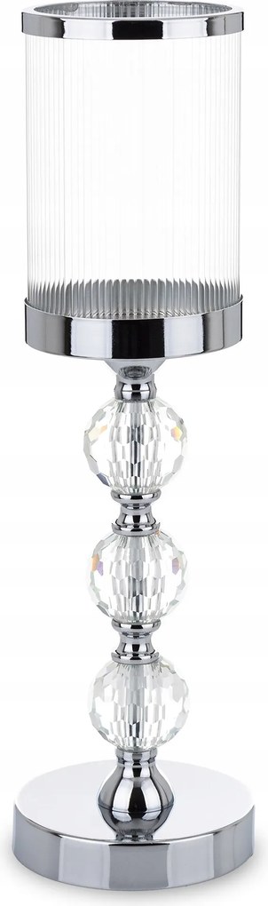 Gyertyatartó üveg fém ezüst csillogó kristályok lakberendezés