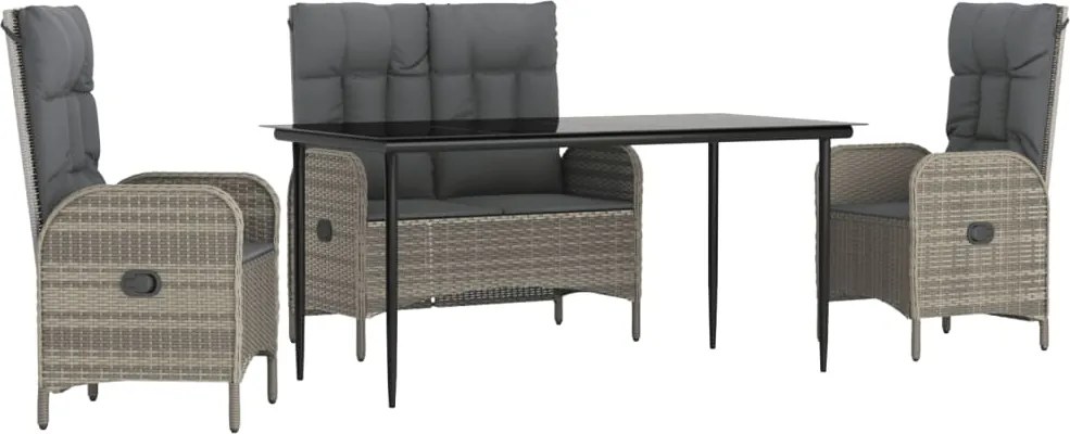 vidaXL 4 részes szürke polyrattan kerti étkezőszett párnával