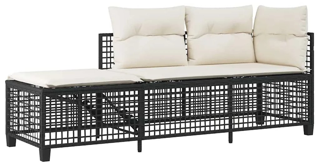 3 részes fekete polyrattan kerti sarokkanapé garnitúra párnával