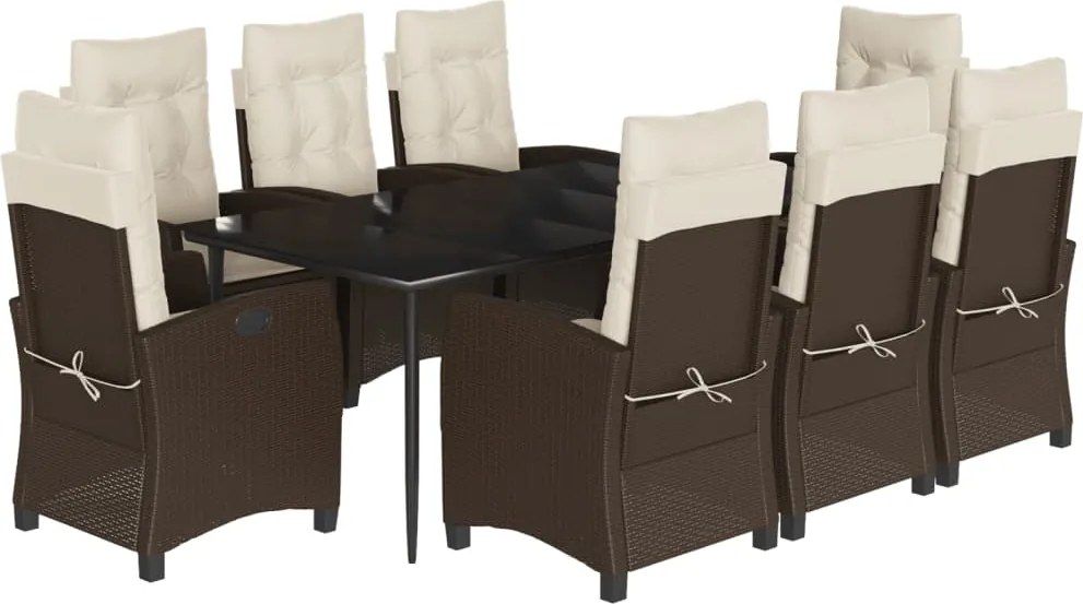 vidaXL 9 részes barna polyrattan kerti étkezőgarnitúra párnákkal