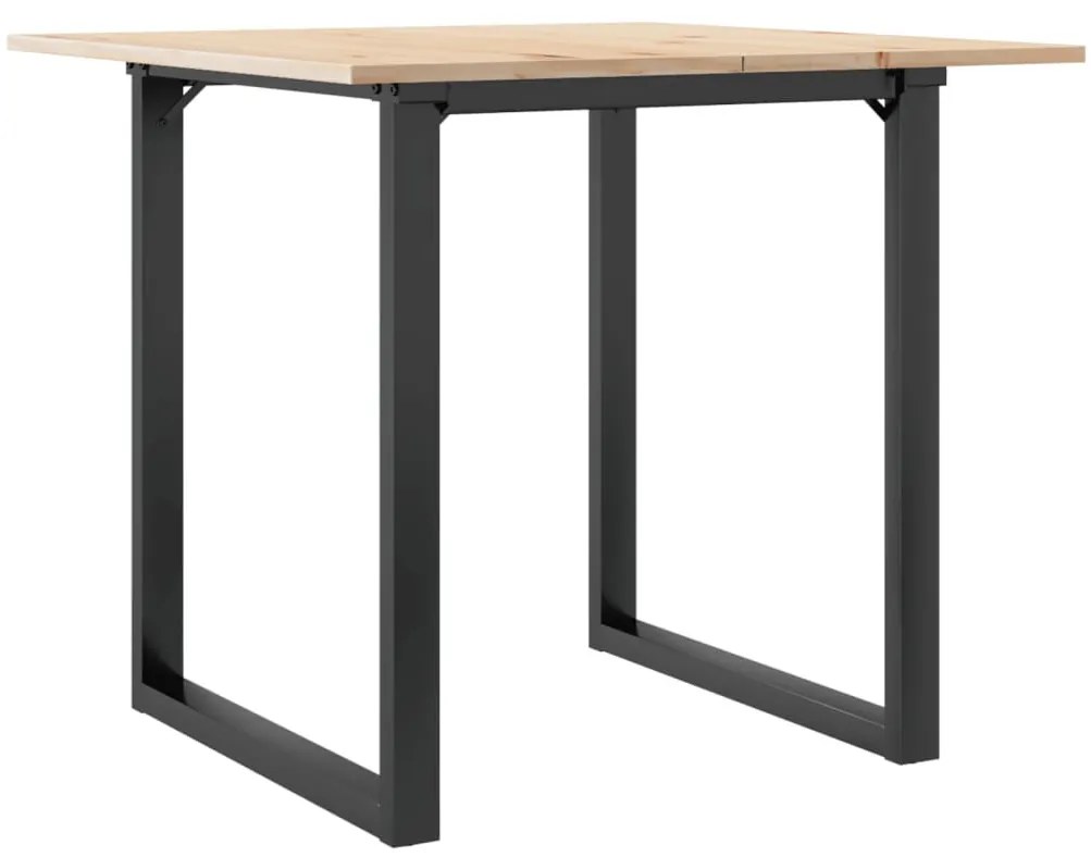tömör fenyőfa és öntöttvas étkezőasztal O-vázzal 80x80x75 cm
